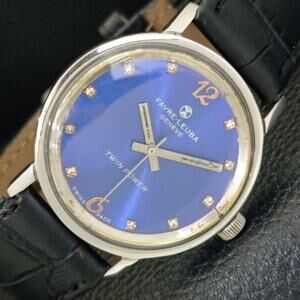 Vintage 1965 Favre Leuba Twin Power Manual Mens Silver Watch W/Leather Strap